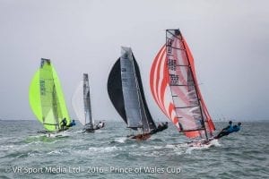 British I14s sailing in the Prince of Wales Cup in preparation for the world championship. Photo: VRSport.tv