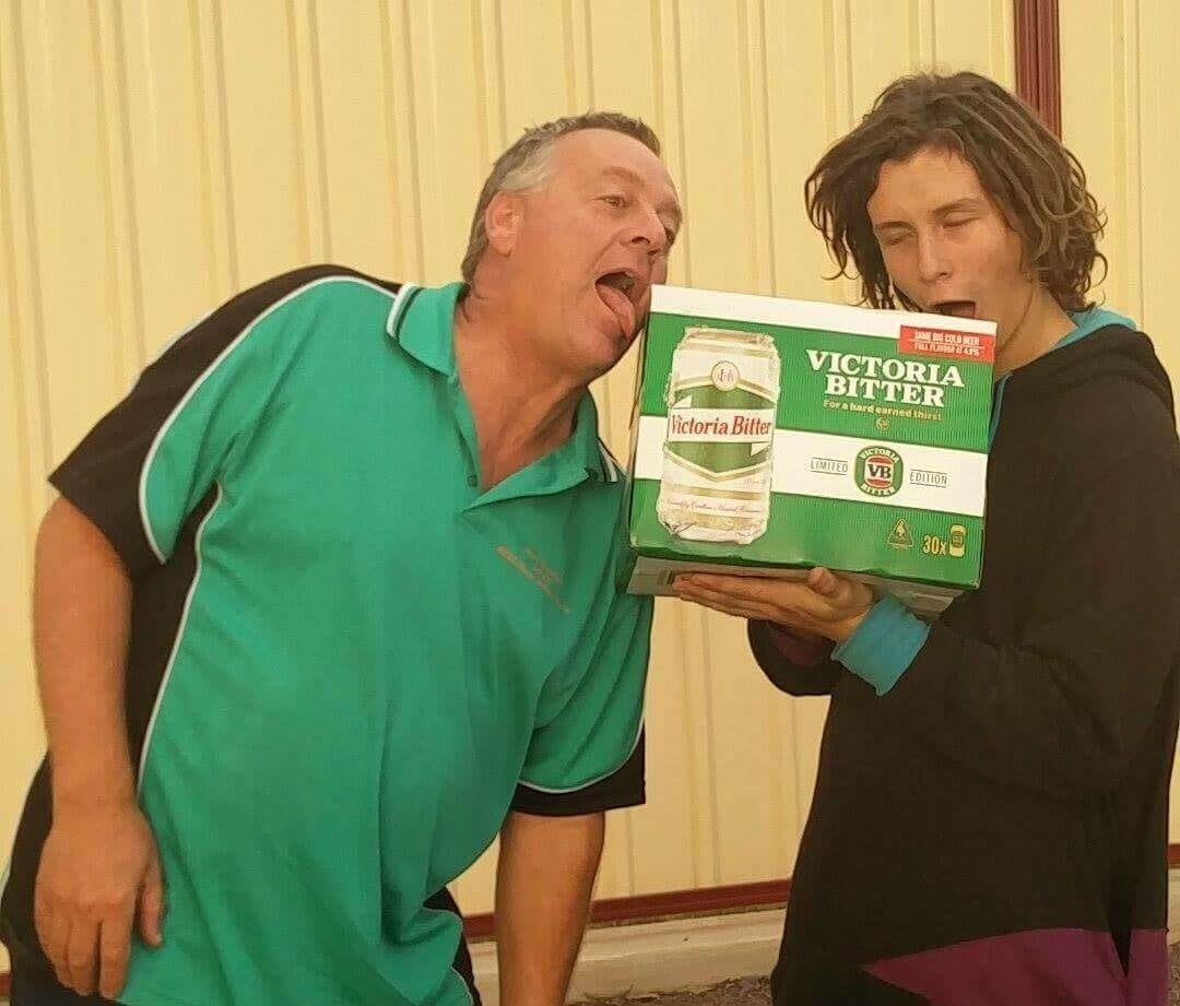 The team stopped in Cowell on the east coast of Eyre Peninsula for a carton of their favourite beer, Victoria Bitter.