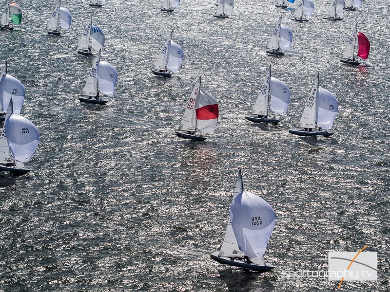 Sparkling conditions on Day Three of the 2016 Etchells World Championship. Photo: Sportography.tv