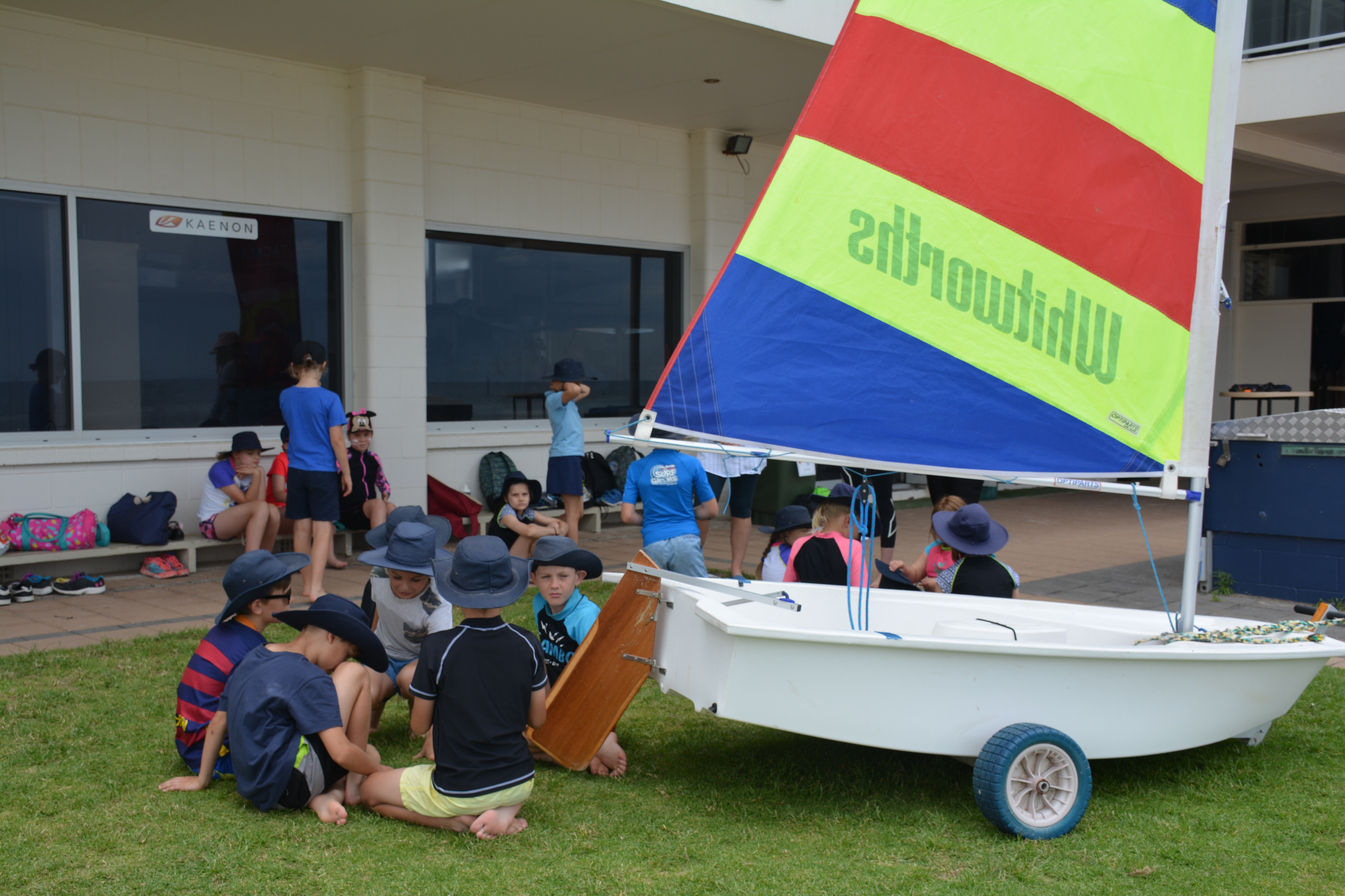 Students eagerly await the start of their second session of sailing in the Sporting Schools program at Brighton and Seacliff Yacht Club.