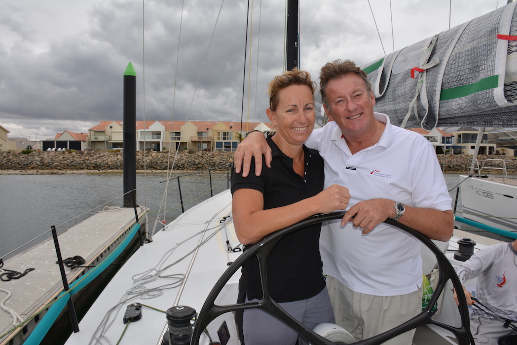 Cheryl and Phil Coombs ahead of the start of last year's Adelaide to Port Lincoln Race on Simply Fun. Photo: Down Under Sail