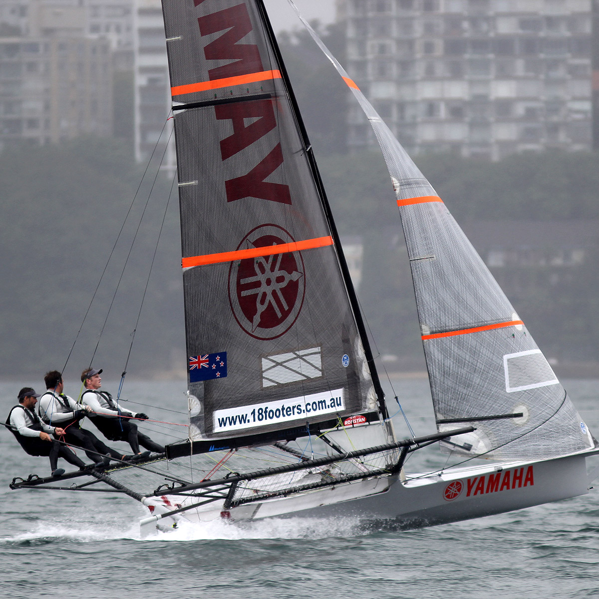 Yamaha at speed on the two-sail reach