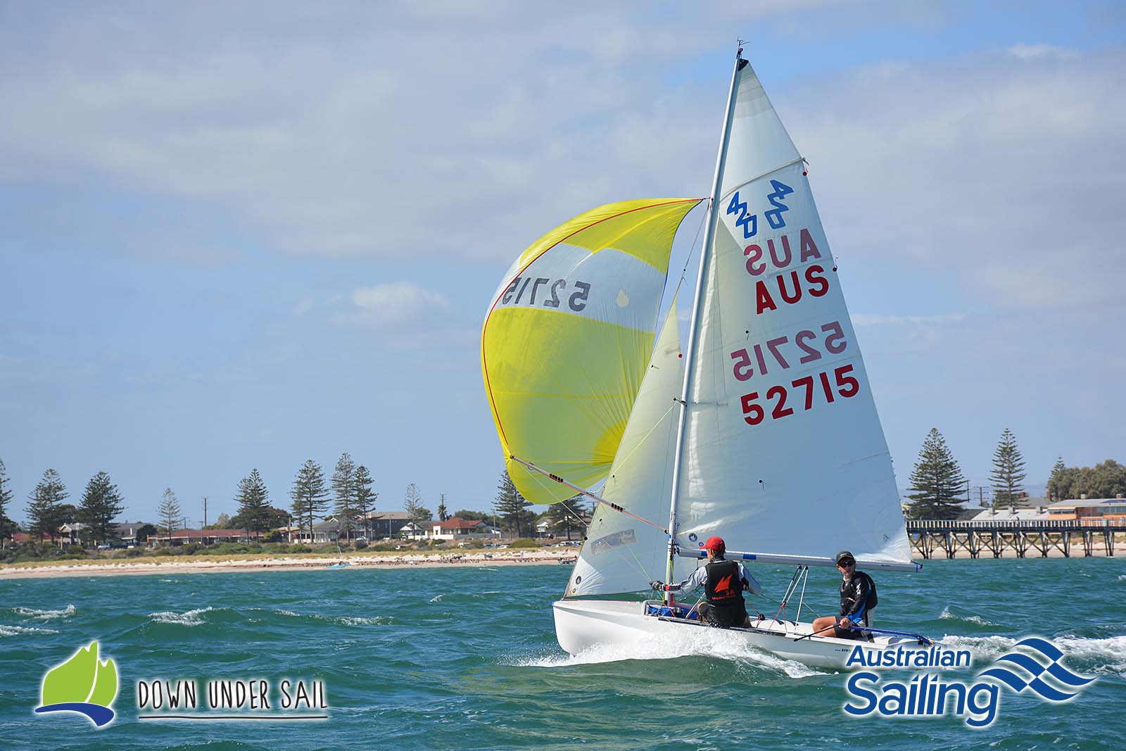 Josh Hinks and Alex Newman sailing in the 420 at last year's SA Youths.