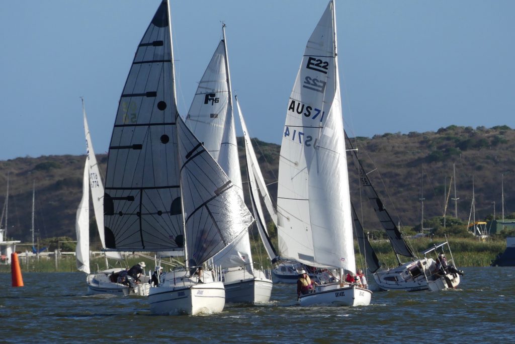 No spinnakers were allowed in tonight's tune-up race. Photos: Chris Caffin